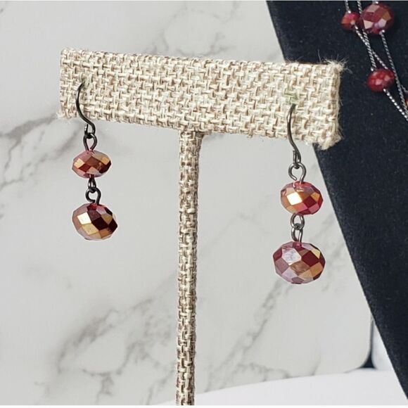 MULTI-STRAND Gunmetal Chain Faceted Beads Necklace & Earrings Set - Picture 2 of 8